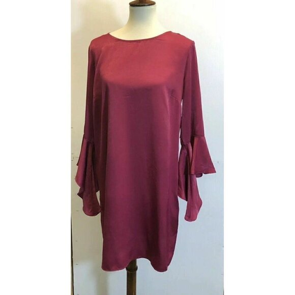 Bar III Womens Purple Ruffled Shift 3/4 Sleeves Party Dress Size L - Picture 9 of 12